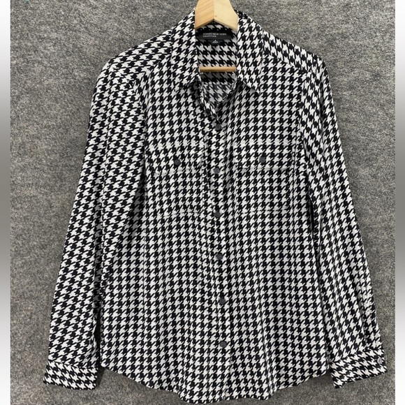 Jones New York (22W Plus) Stretch Black & White Houndstooth Collared Shirt - Picture 8 of 9